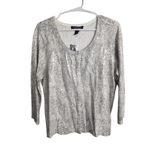 WHBM Sequin Snake‎ Snap Front Preppy Office Career Business Casual Cardigan L
